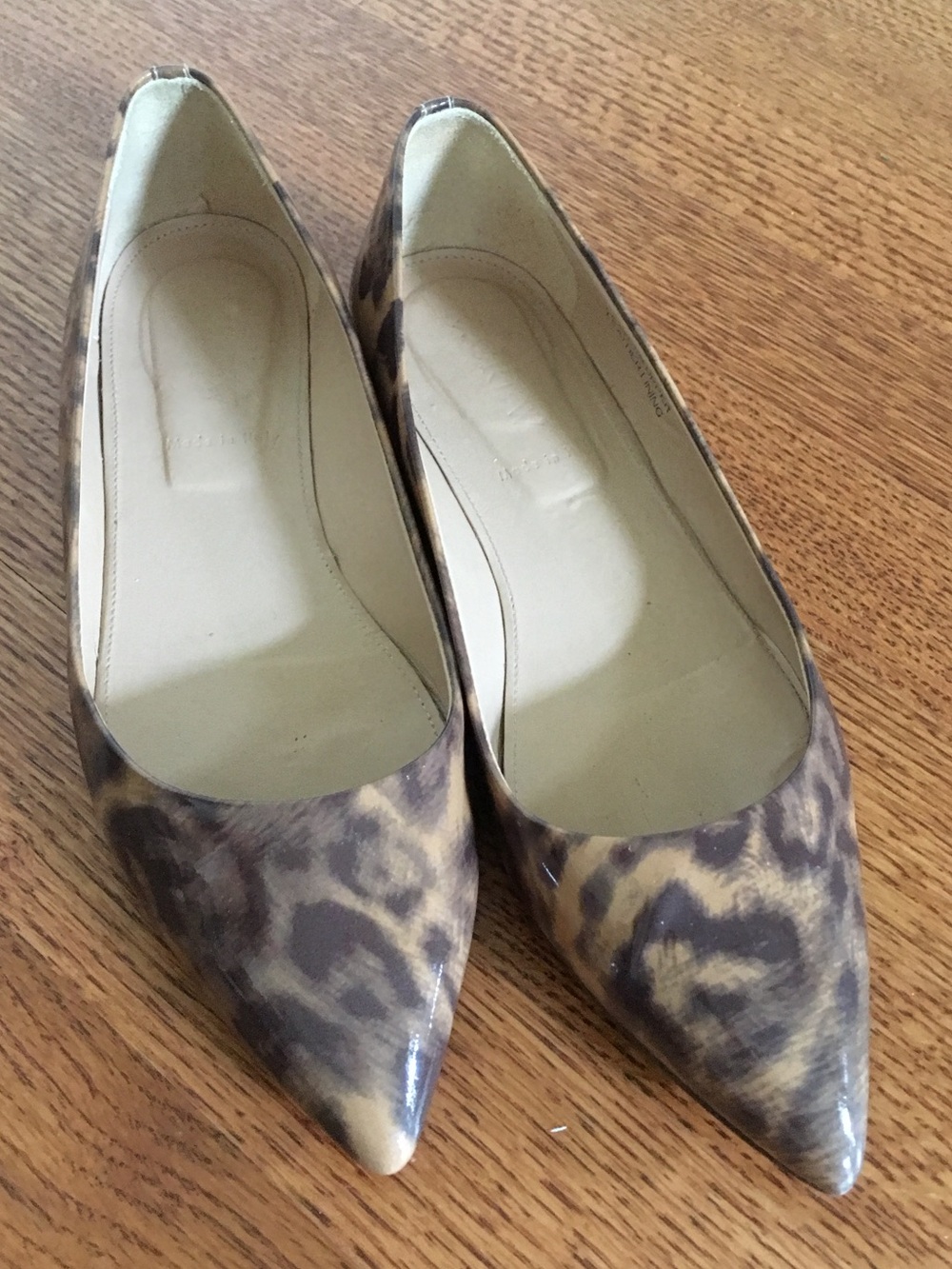 JCrew patent leather flats in leopard print